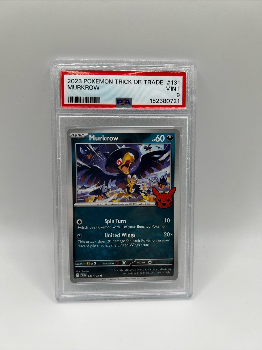 PSA 9 - 2023 Murkrow Pokémon Trick or Trade